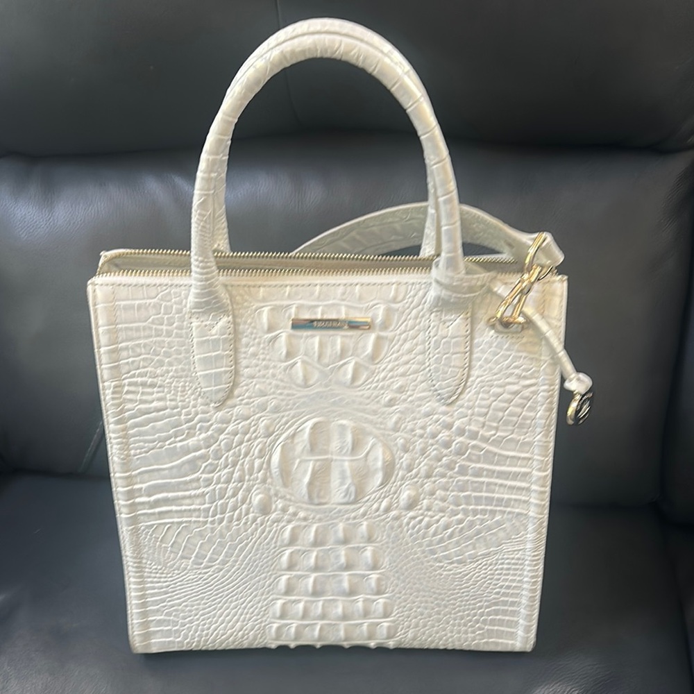 Brahmin White Crocodile-Embossed Satchel Sea Salt white. excellent condition.